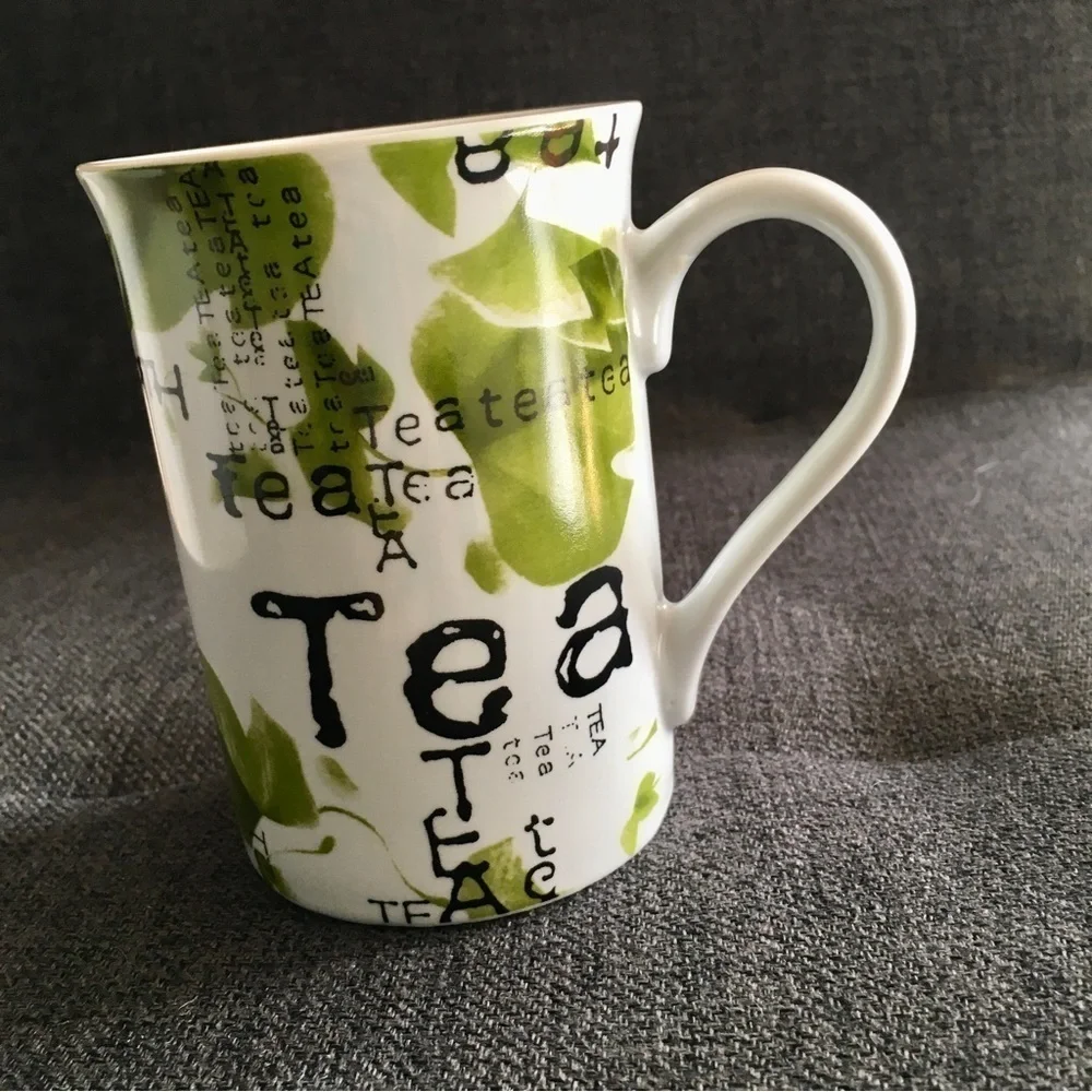 Artistic Tea Mug, White, Green, 10 oz